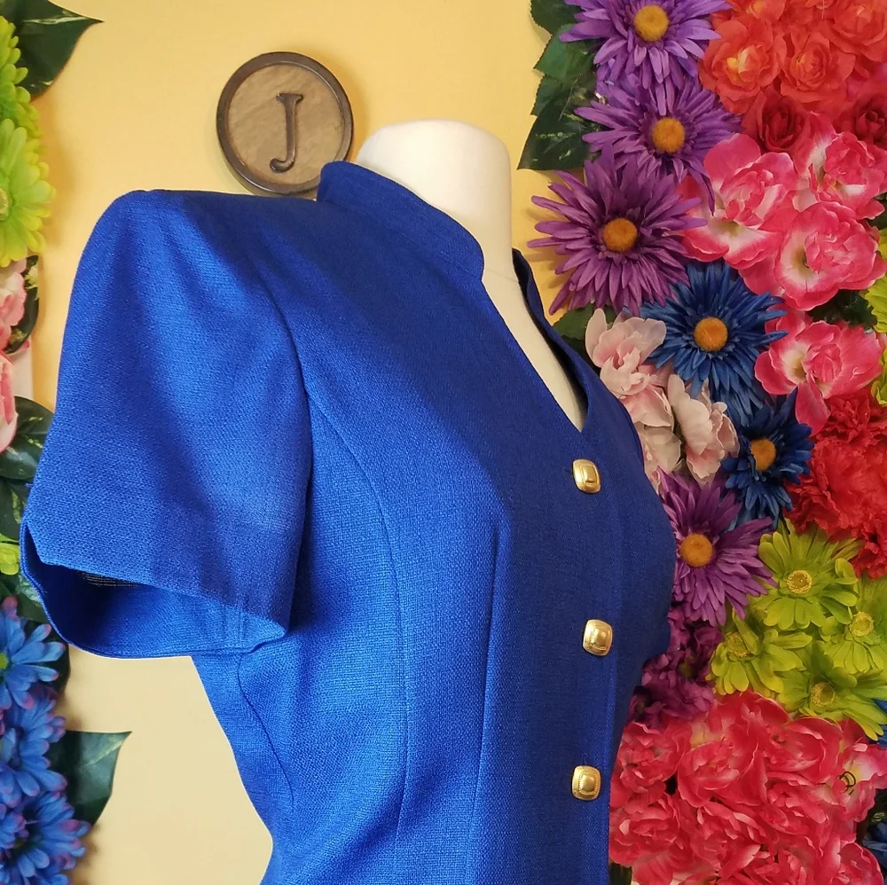 Vintage 90s Plaza South blue button-down dress - size 8 - Picture 8 of 9